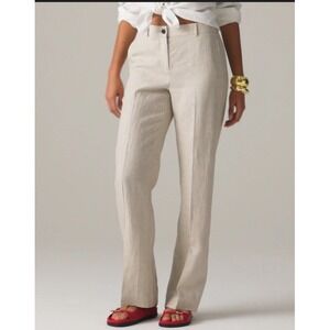 J. Crew Harbor Pant 100% Linen Beige Wide Leg Trouser Women's L NWT Comfort Chic
